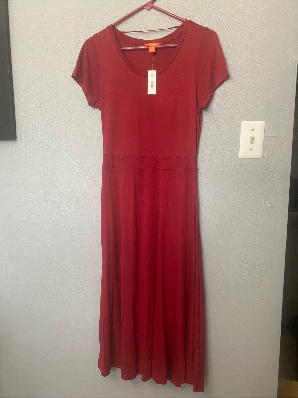 Joe Fresh burgundy maxi dress  short sleeves, crew neckline summer beach NWT